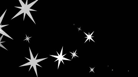 animation of white christmas stars falling on black background