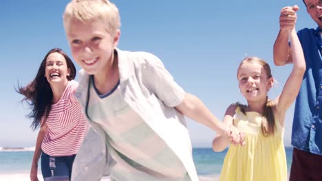 family playing on the beach