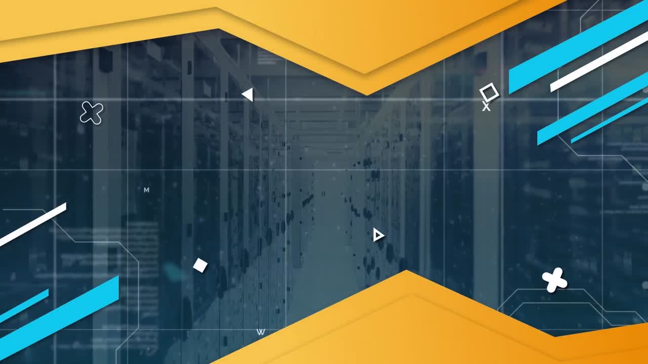 animación de formas abstractas sobre el procesamiento de datos contra la sala de servidores de computadoras