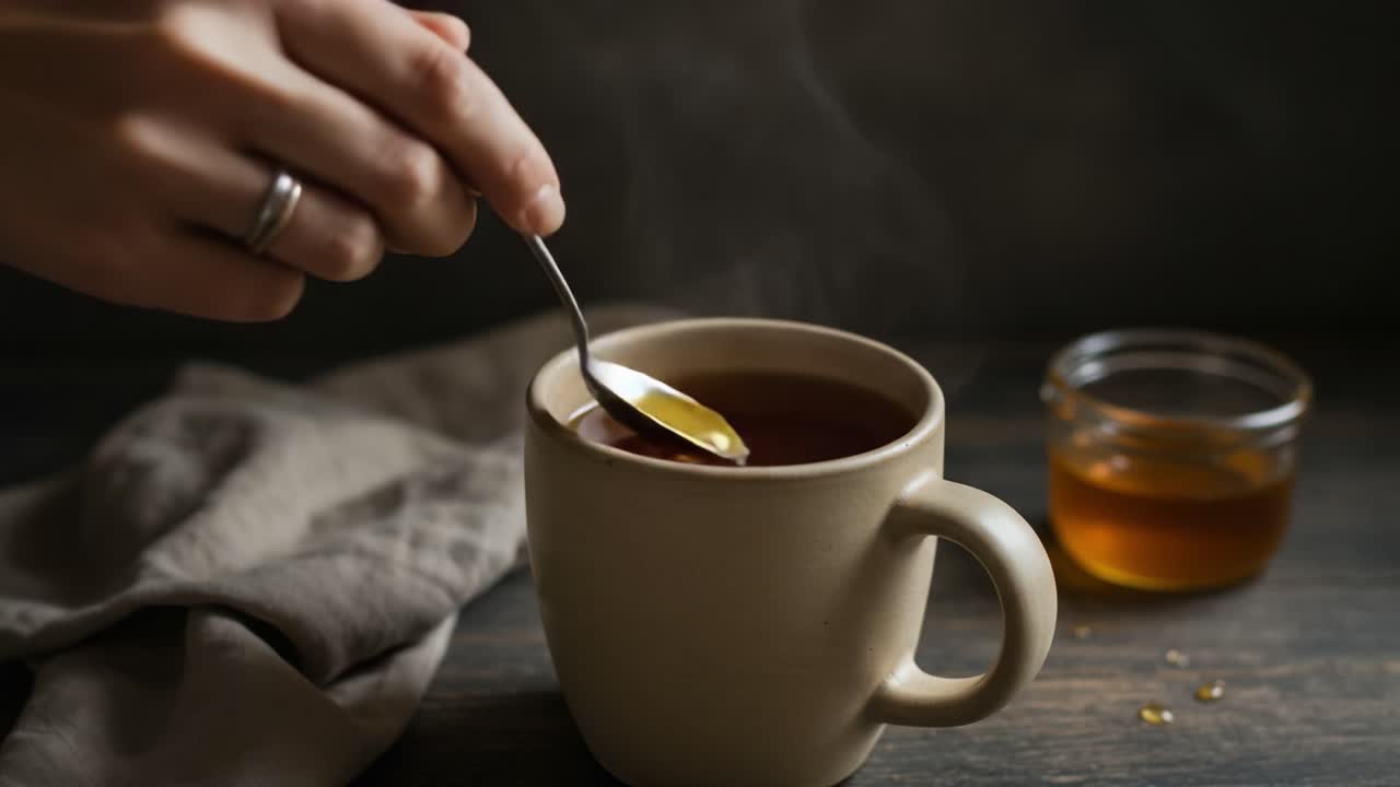 Adding Honey to a Hot Mug of Tea