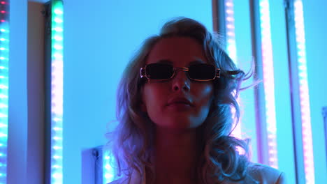 woman in neon lights