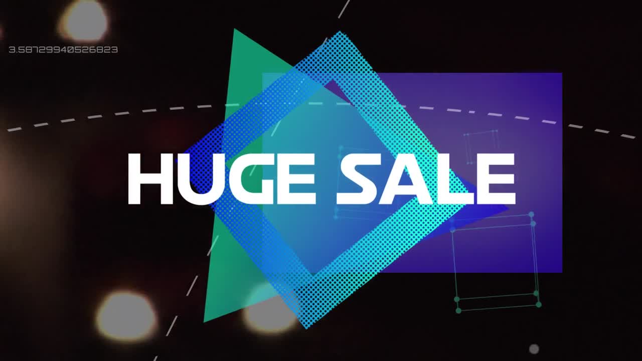 검은색 배경에 추상적인 모양 위에 거대한 판매 텍스트의 애니메이션