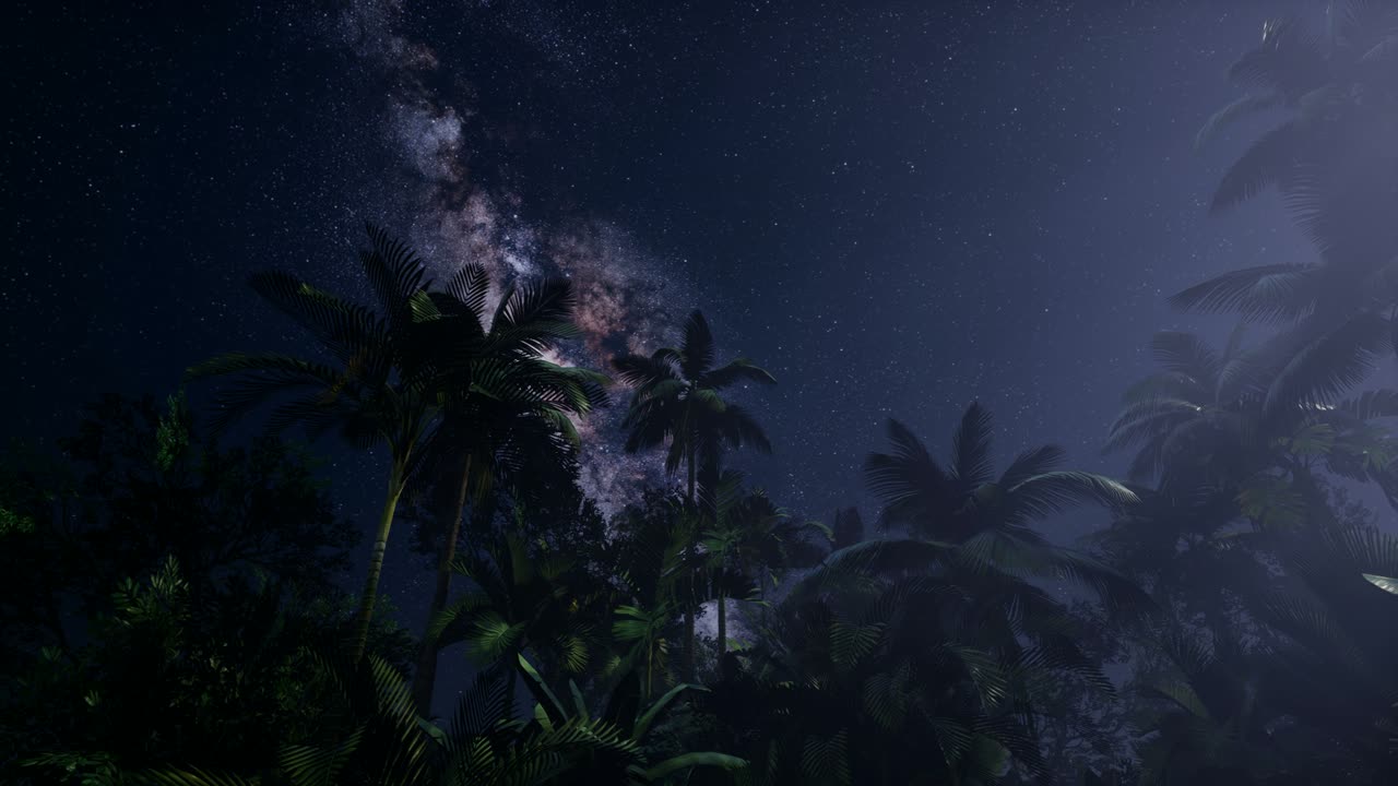 4k astro de la vía láctea sobre la selva tropical.