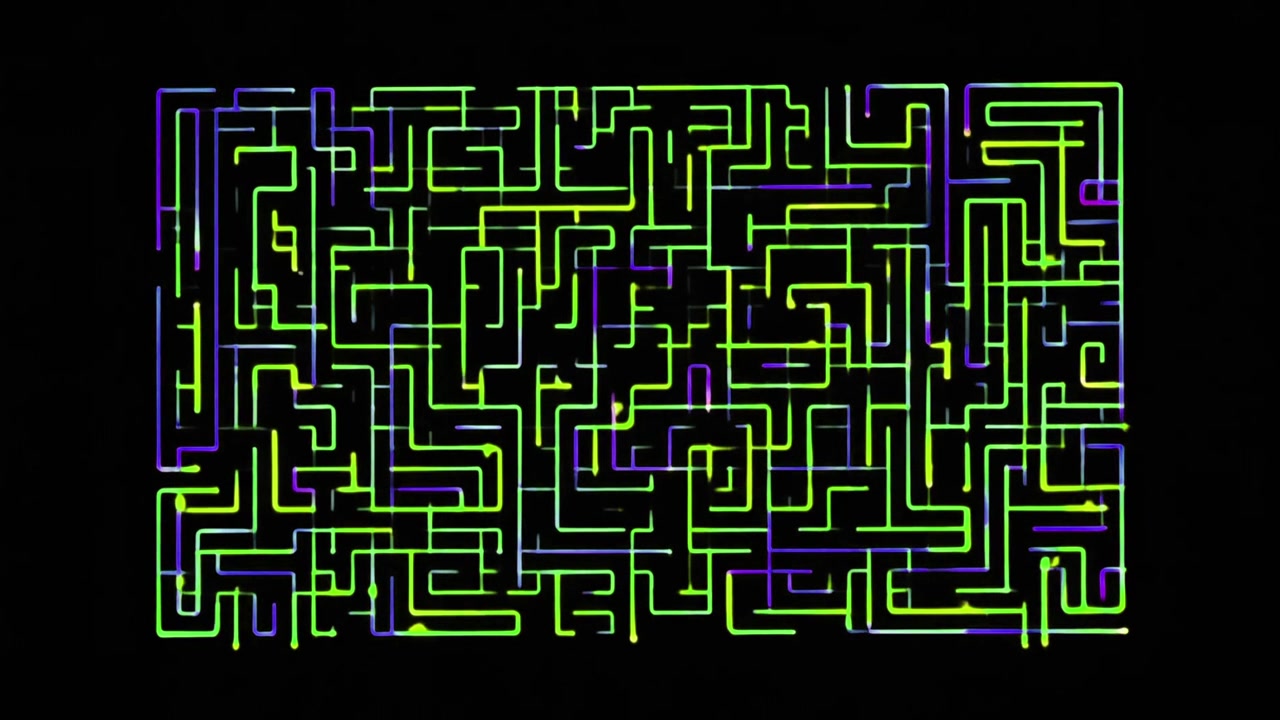 Animazione labirinto digitale astratto con linee neon luminose