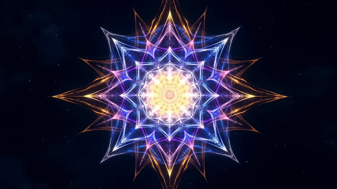 Motivo mandala luminoso e ipnotico su sfondo scuro