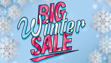 animation of big winter sale text over snowflakes