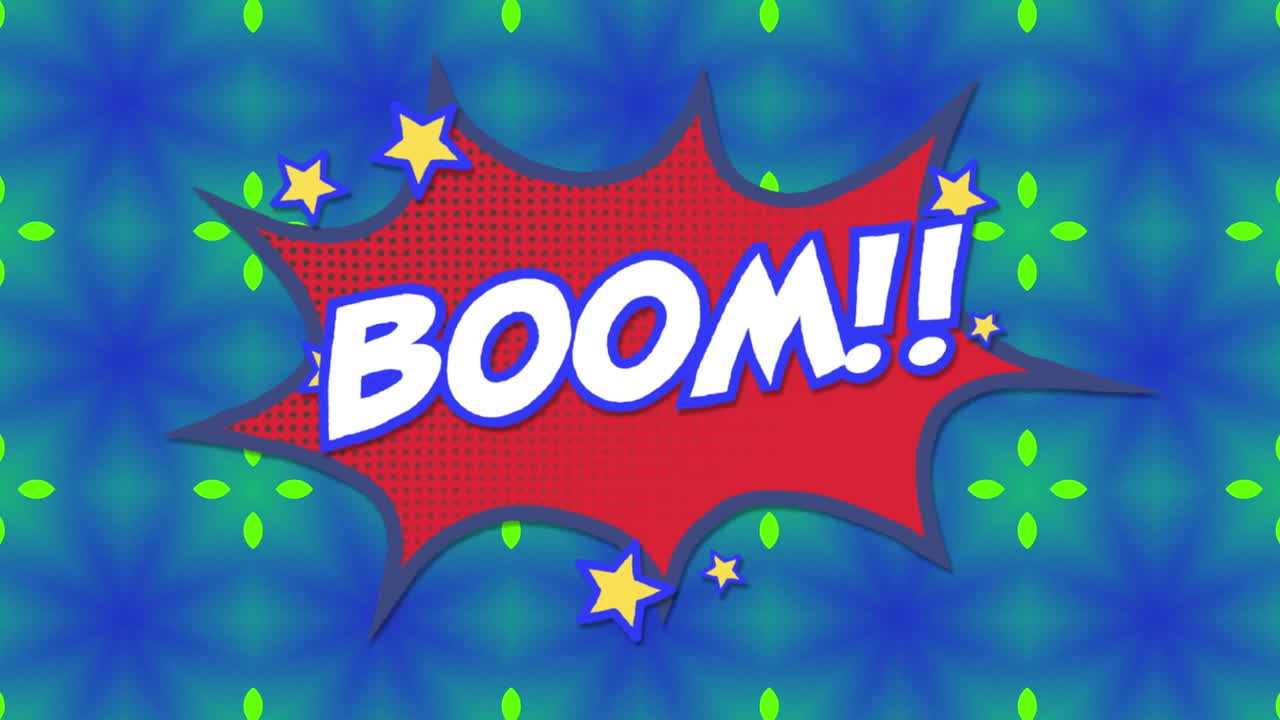 푸른 배경에서 움직이는 녹색 모양 위의  텍스트의 애니메이션