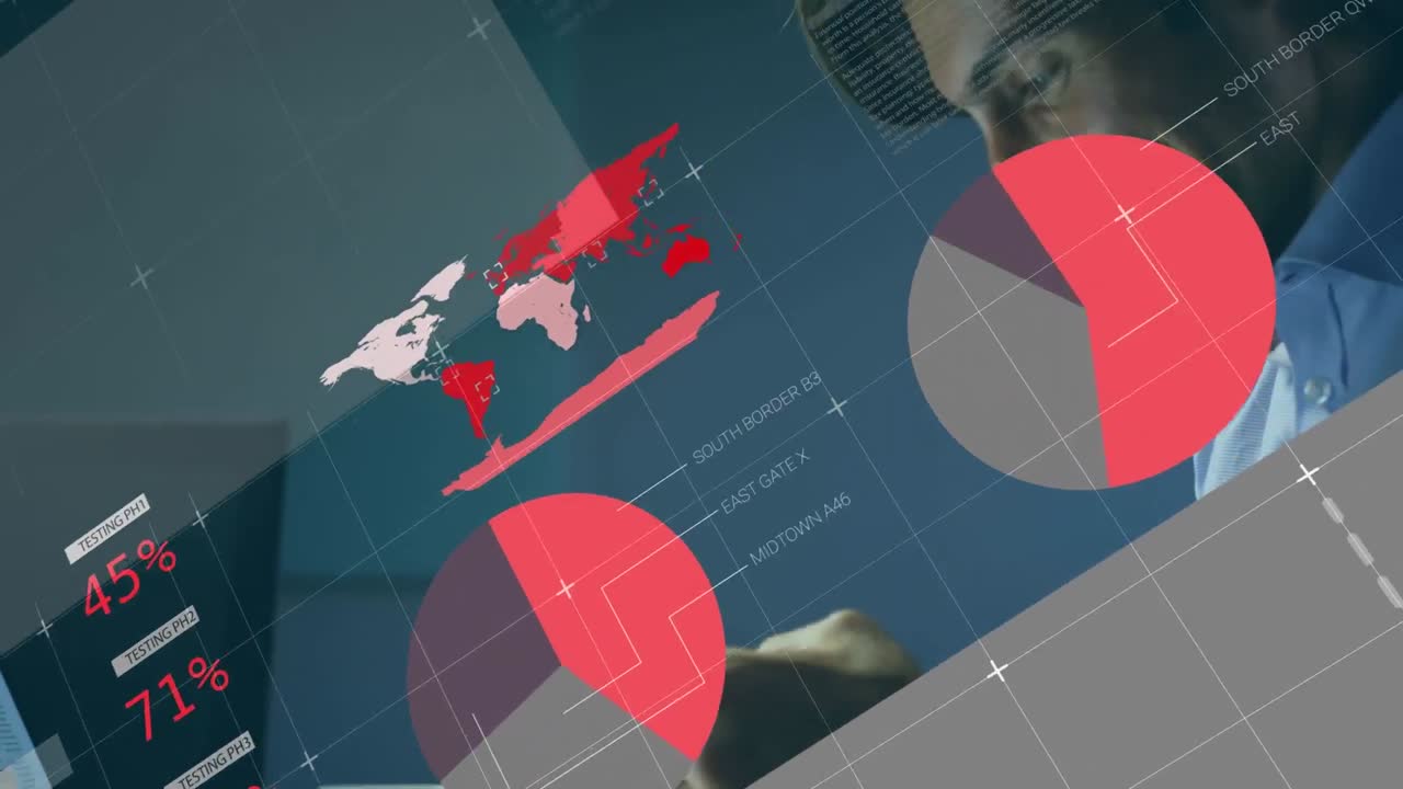 animación de las estadísticas y procesamiento de datos a través de una red de conexiones