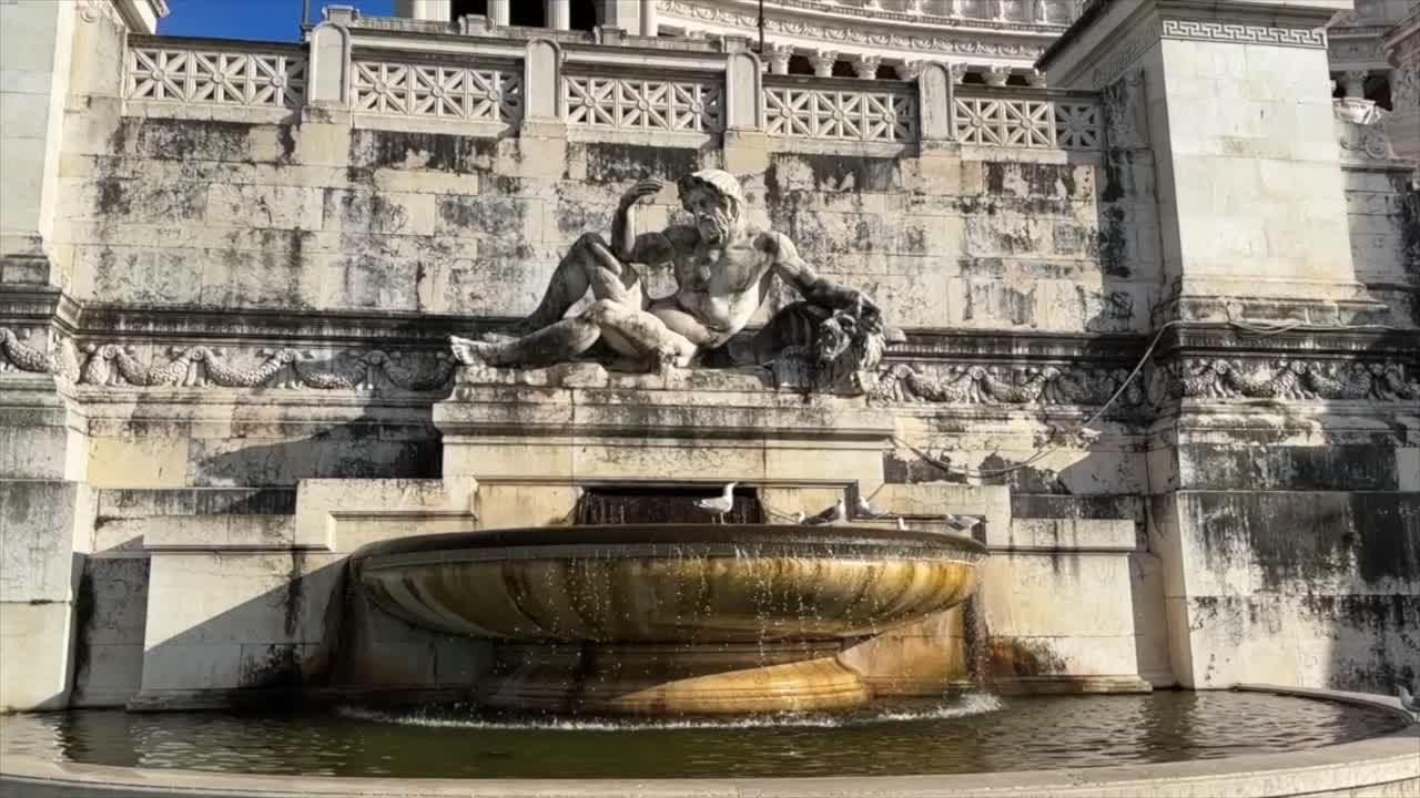 Landmark Italian Travel Destination, Fontana Dell'Adriatico In Rome. A Sculpted Stone Fountain.
