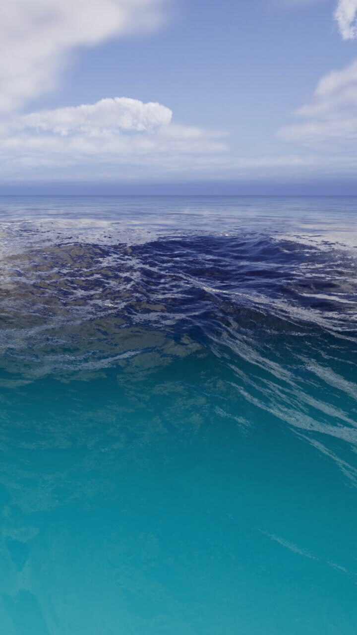 Vibrant waves dance under a clear sky in a serene ocean setting