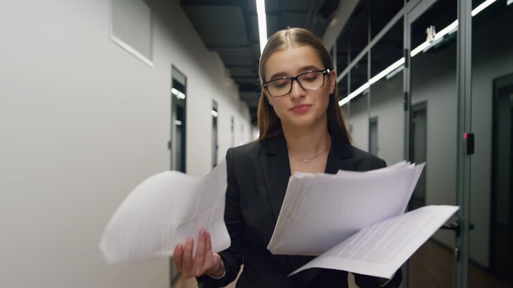 Lavoratore turbato che controlla documenti e dati di report. Manager stressato che tiene documenti.