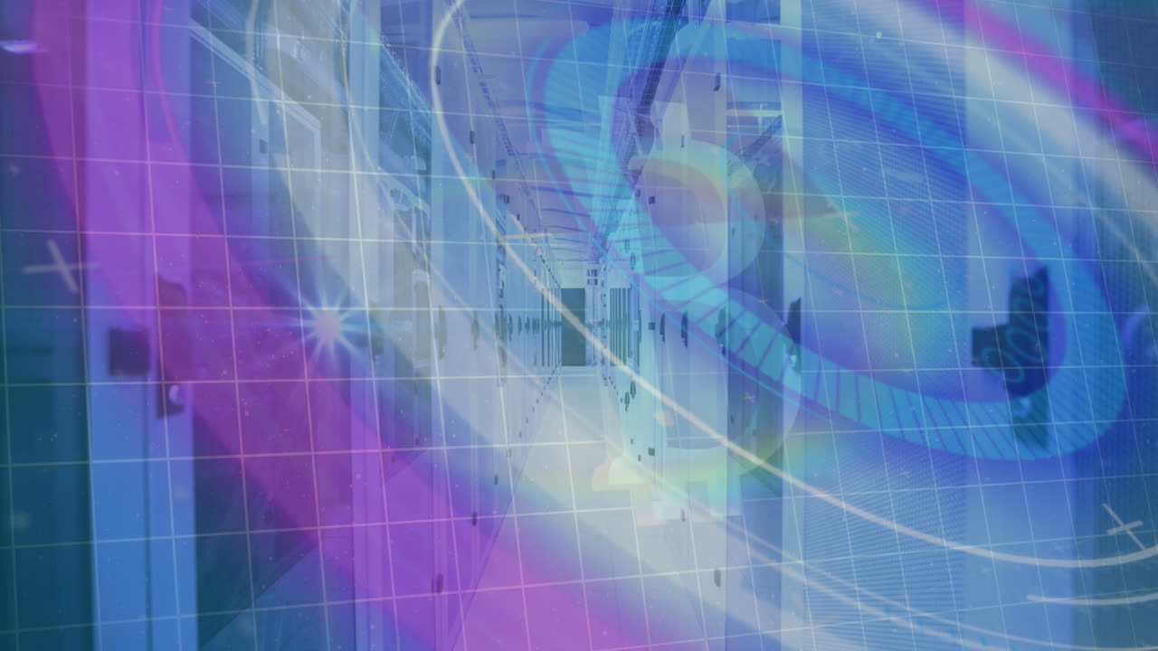 animación del escaneo del alcance y el procesamiento de datos a través de servidores informáticos y cuadrícula en segundo plano