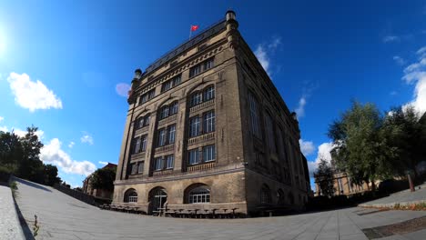 Timelapse-of-a-building-at-Waterfront-area-in-Hellerup,-Copenhagen,-Denmark