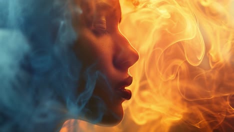 woman's face with fire and ice