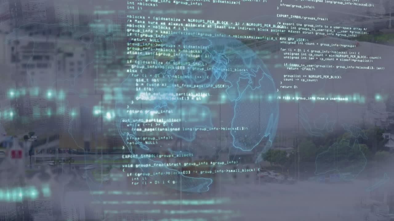 animazione del globo sopra l'elaborazione dei dati