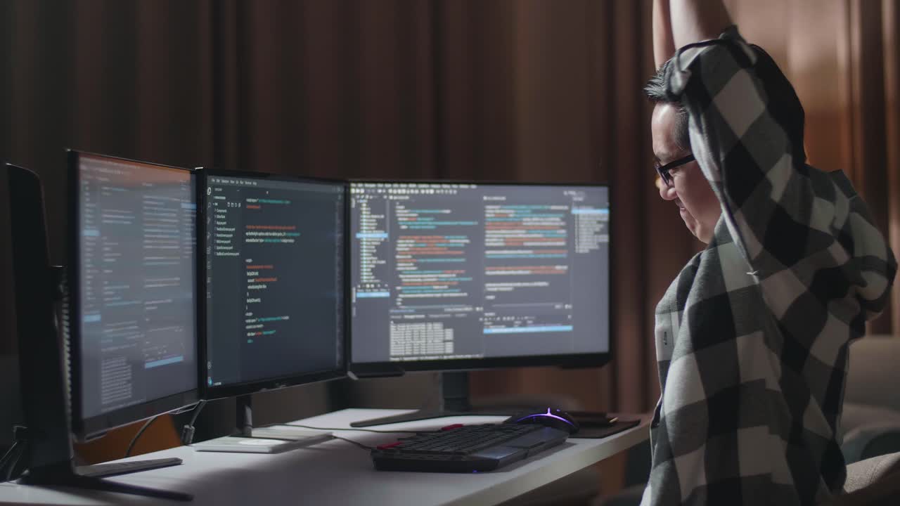 Programmer Stretching at Night