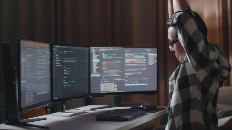 Programmer Stretching at Night