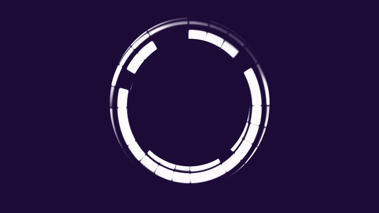 Rotating circular animation with glowing segments on dark purple background
