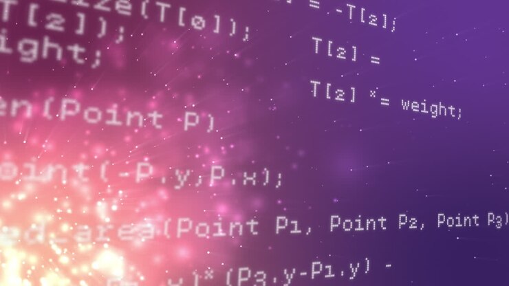 Animation of data processing on purple and gold background