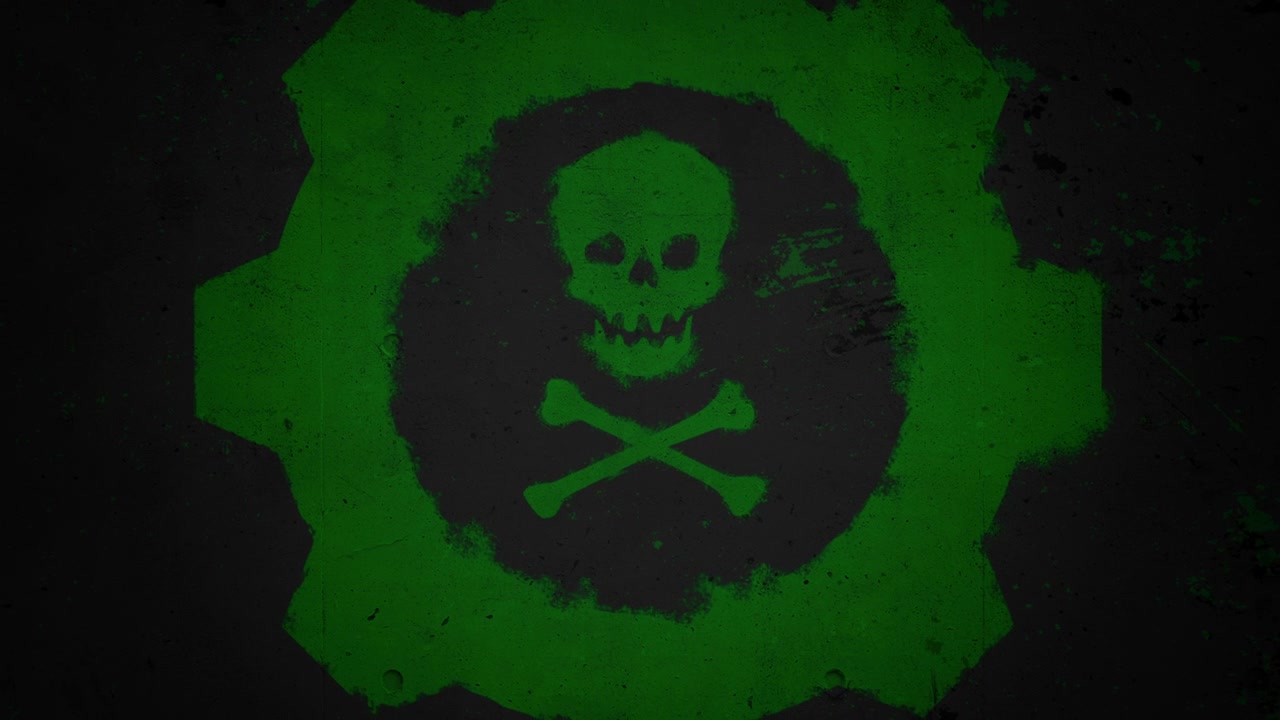 Green skull and toxic sign on grunge texture