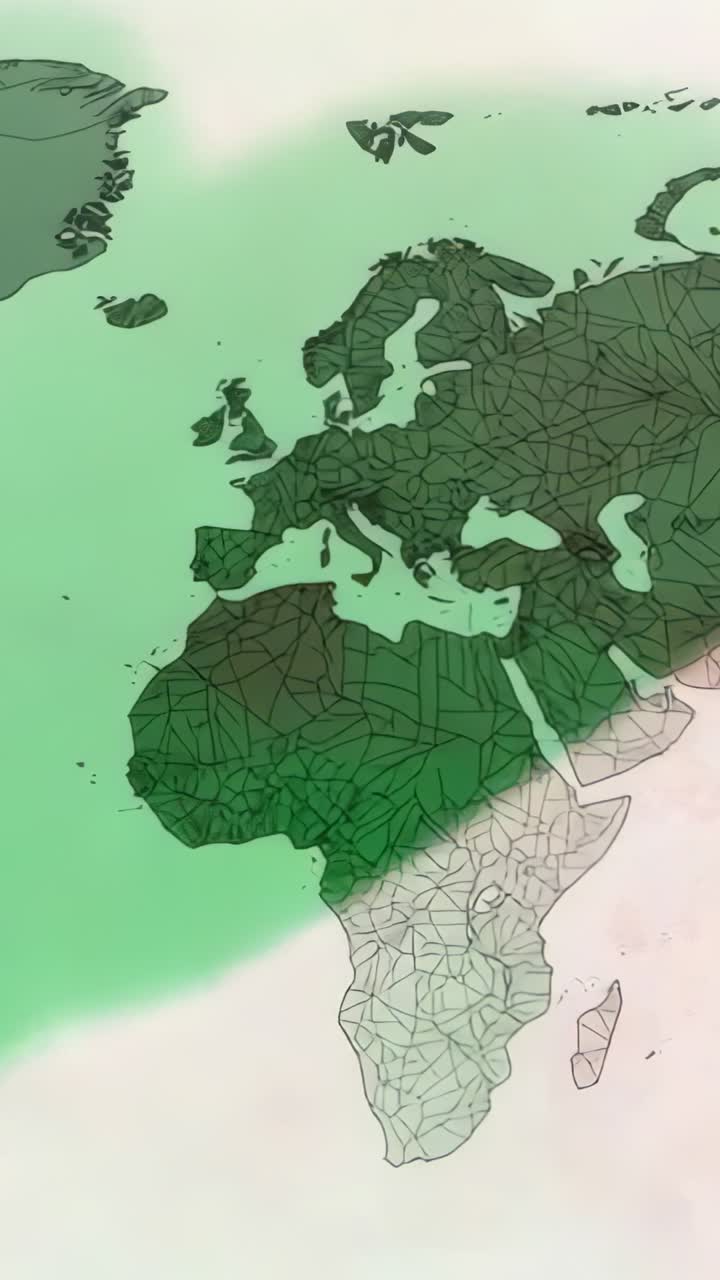 Vertical video: Animating polygonal map spreading translucent green overlay on pale background