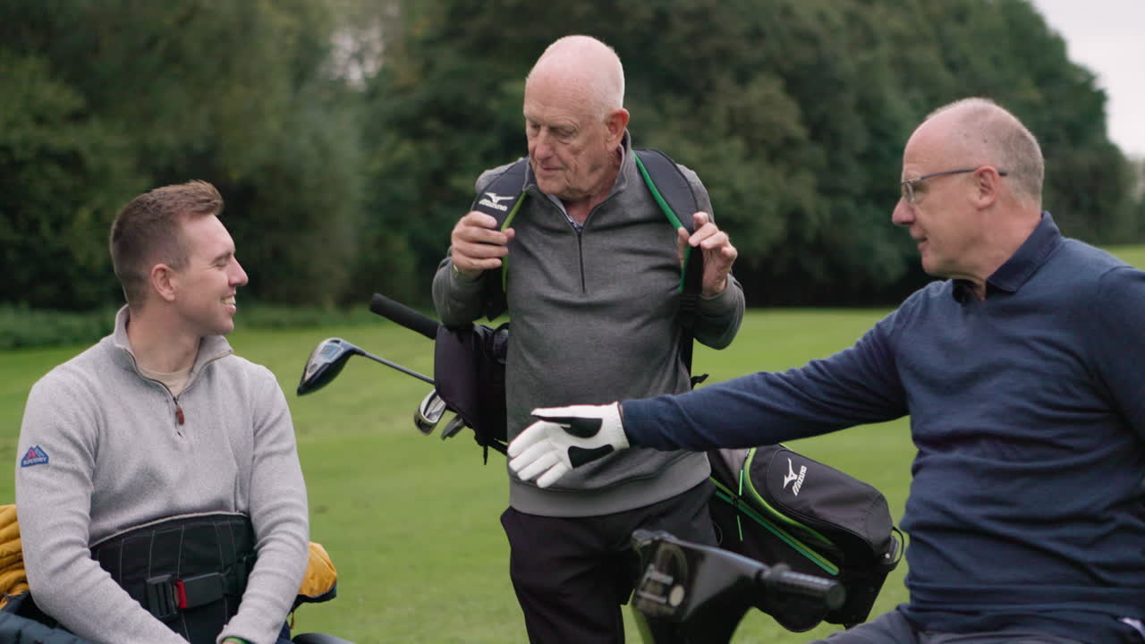 Three men on a golf course