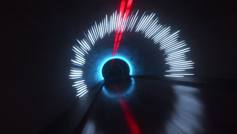 ultra-fast abstract flight in a tunnel with rough roads and bright neon lights. seamless loop 3d render