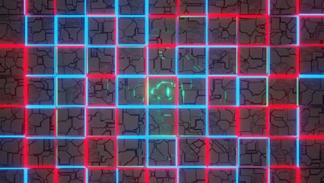 4k video animation of an abstract sci-fi surface having beautiful cracks and colorful square frames in front.