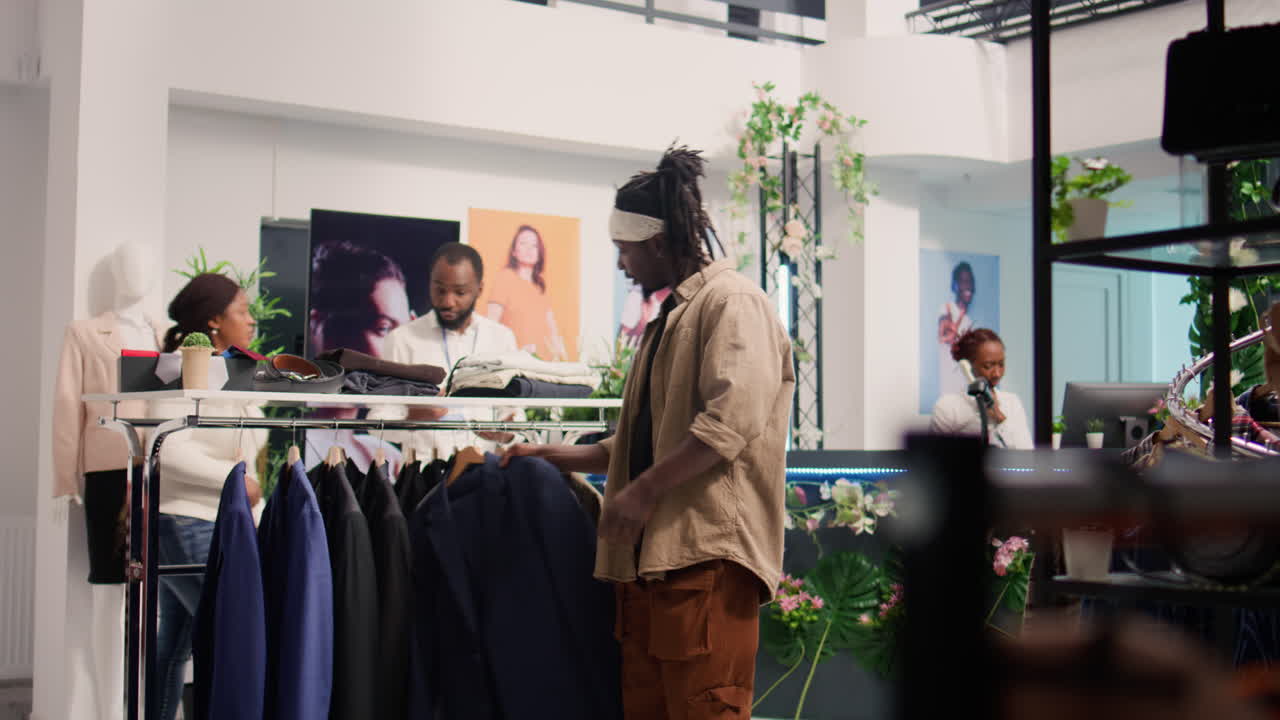 고객이 판매에서 옷을 구입합니다.