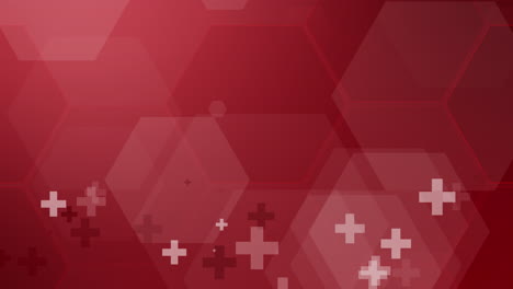 healthcare medical background with hexagons pattern and crosses. dark red loop animation with copy space.