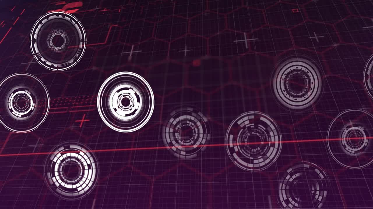 Animation of processing circles rotating in purple space