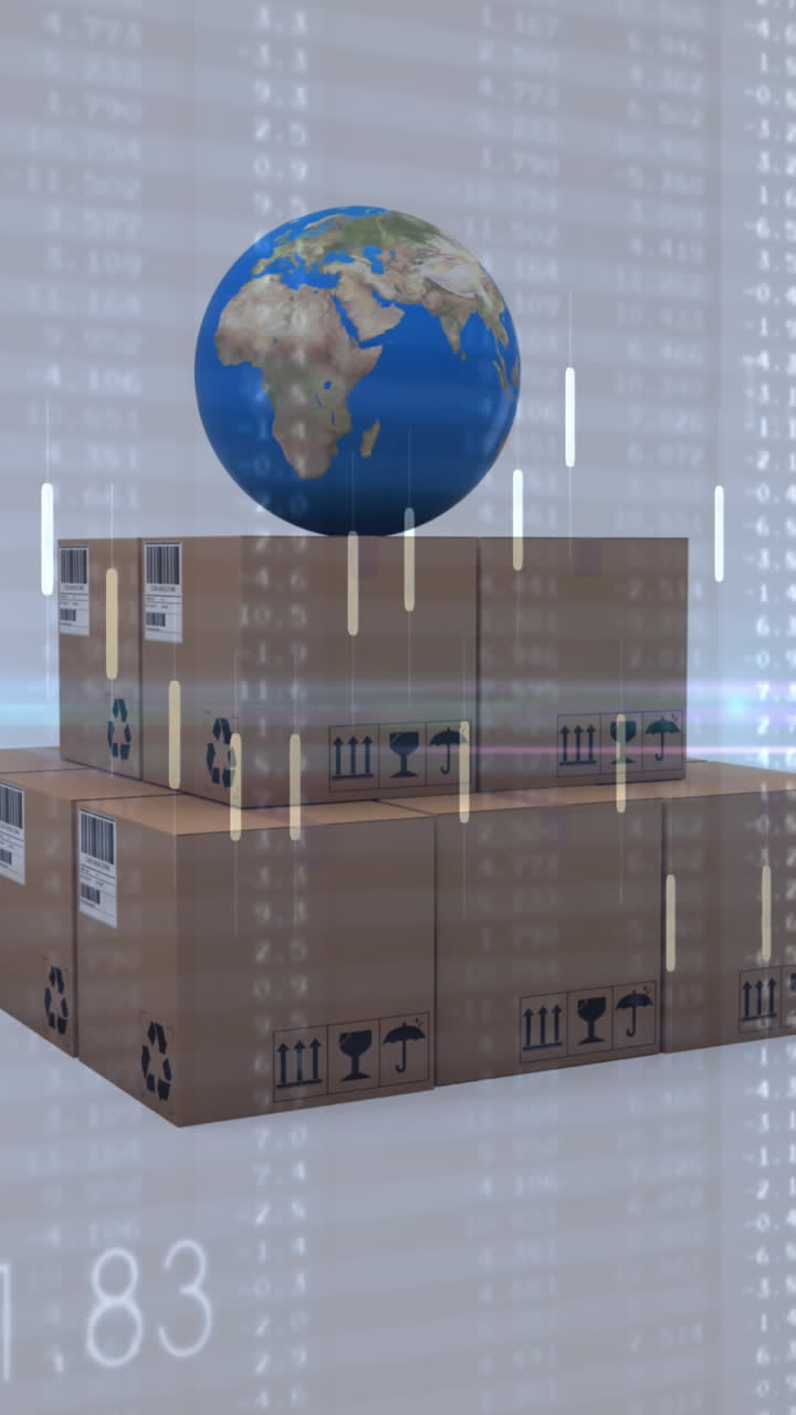 지구와 카드보드 상자에서 통계 처리의 애니메이션