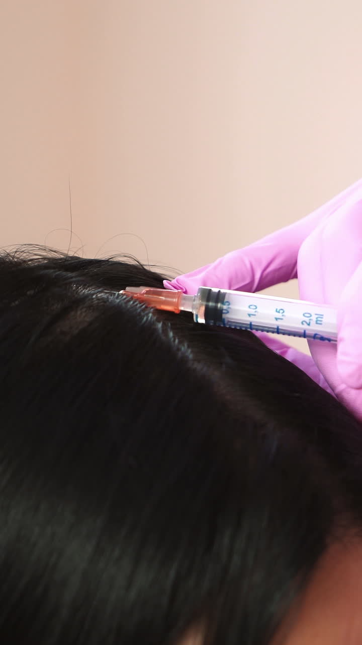 Patient getting head injections. Concept of hair loss. Cosmetological clinic Vertical video