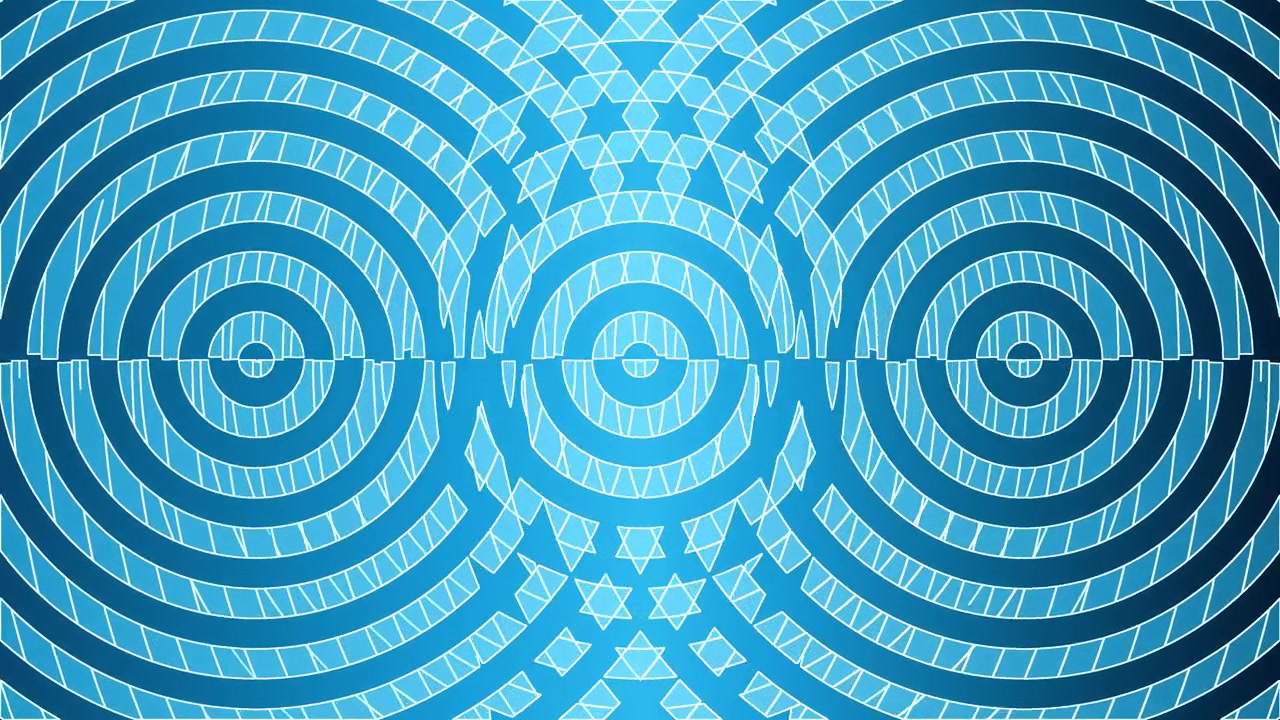 Seamless looping abstract background animation of overlapping blue concentric rings, with bright cyan lines and deep navy bands radiating outward in rhythmic, hypnotic geometric motion