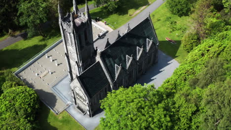 aerial view of the church at kylemore abbey