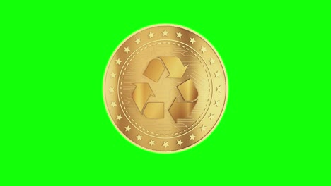 reciclaje de monedas de oro en bucle aislado en pantalla verde