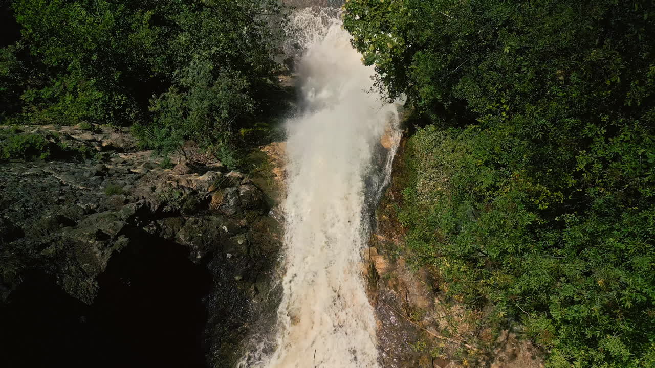 Powerful Waterfall Cascading Through Lush Green Forest