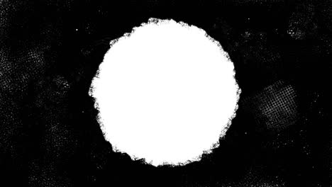 painted white empty circle on a black grunge background, stop motion animation