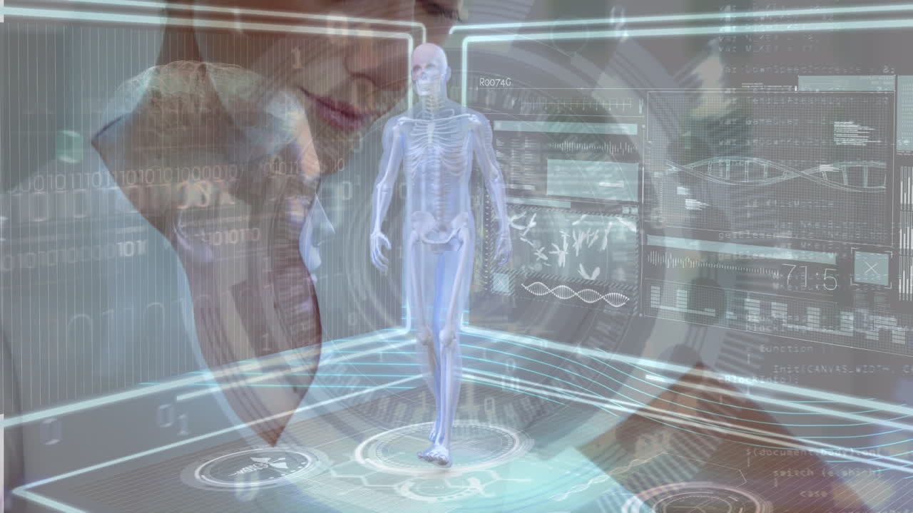 백인 여성 피지오 마사지 남성 환자에 대한 의료 데이터 처리의 애니메이션