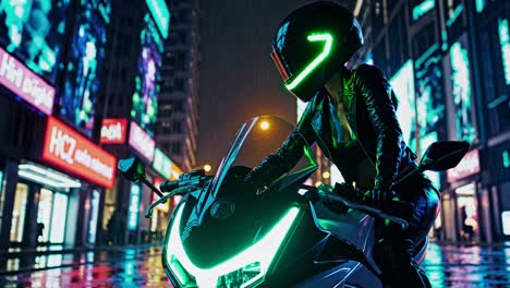 cyberpunk motorcycle rider in neon city