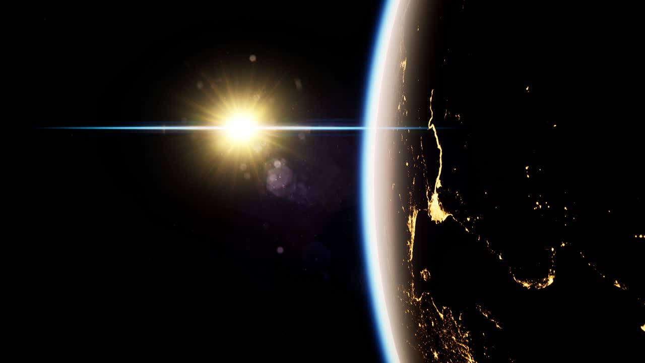 Space, Sun and planet Earth at Night