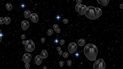 Animation-of-grey-balloons-flying-over-stars-on-black-background