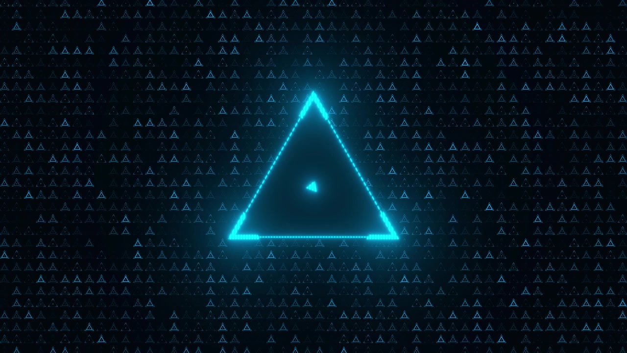Glowing Blue Digital Triangle Symbol on Dark Background