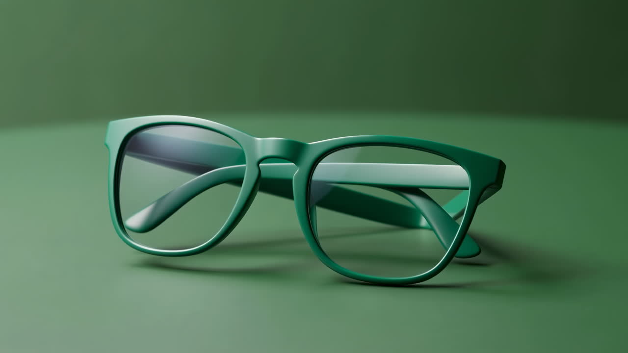 Modern Green Eyeglasses on a Monochromatic Background