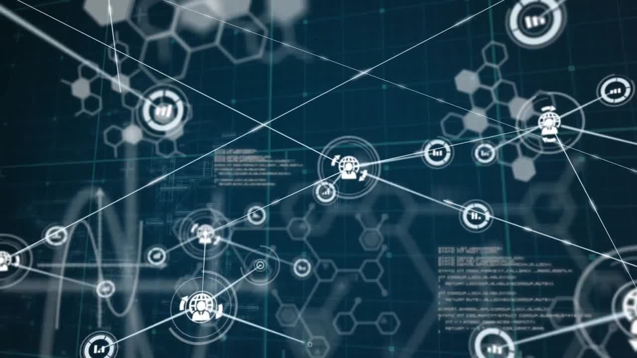 데이터 처리에 대한 아이콘으로 연결 네트워크의 애니메이션