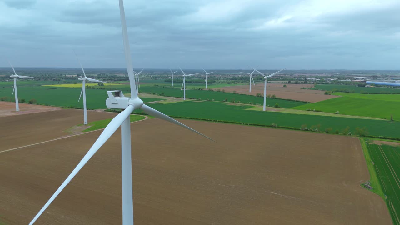 Aerial Drone View of Biggleswade Wind Turbines in England