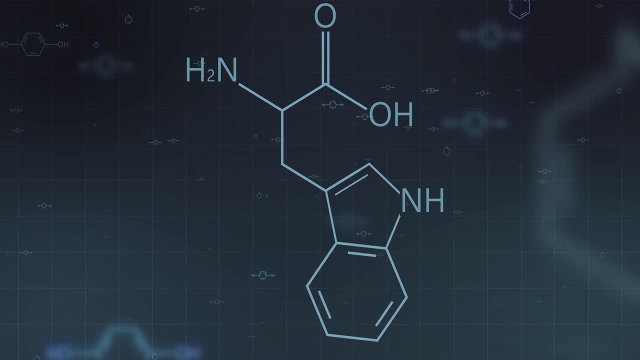animación de las estructuras de la fórmula química sobre un fondo oscuro