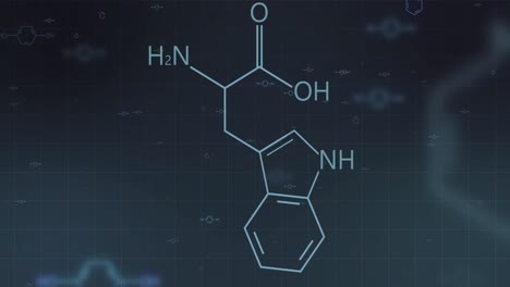 어두운 배경에 화학 공식의 구조의 애니메이션