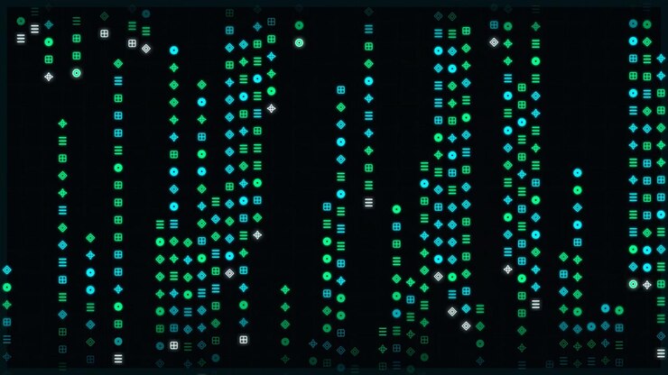 Digital Data Stream with Falling Geometric Icons