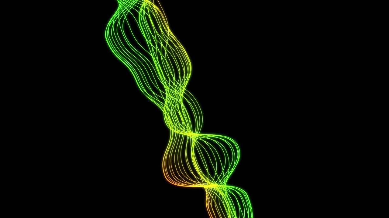 Linee ondulate astratte e luminose che scorrono su sfondo nero.